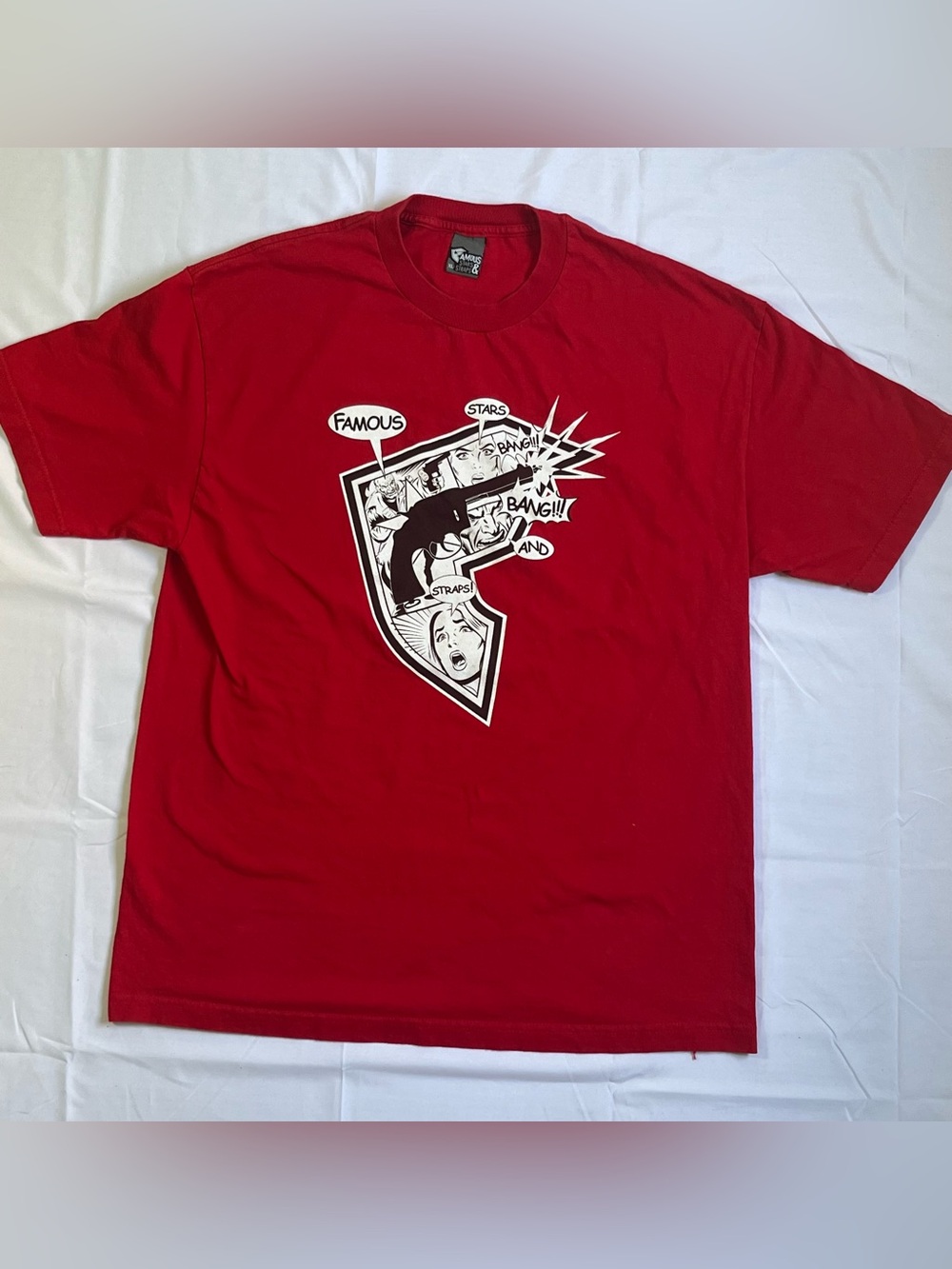 Famous Stars & Straps Red Graphic T Shirt XL Comic Gun Print Streetwear Cotton